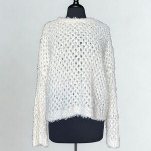 NORDSTROM RACK Ivory Fuzzy Open-Knit Sweater | L